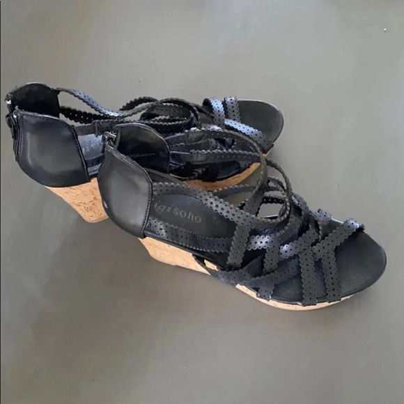 Zigisoho Black Larsen Platform Wedge Sandal 8 - Picture 3 of 7